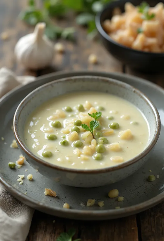 Hvidløgs-grønpebersauce serveret