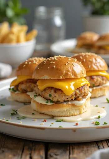 Mini kyllingeburger med grillet kyllingebøf og smeltet ost