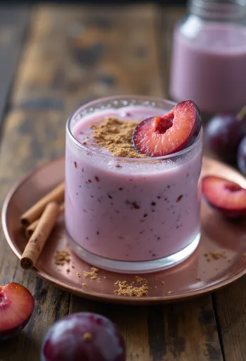 Frisk og lækker probiotisk blommekefir serveret, pyntet med blomstykker