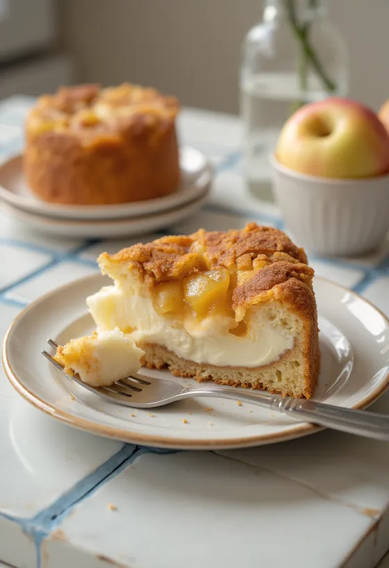 Æble-kanel kvarkkage pyntet med æble og kanel