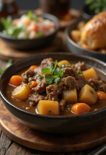 Estofado de carne serveret