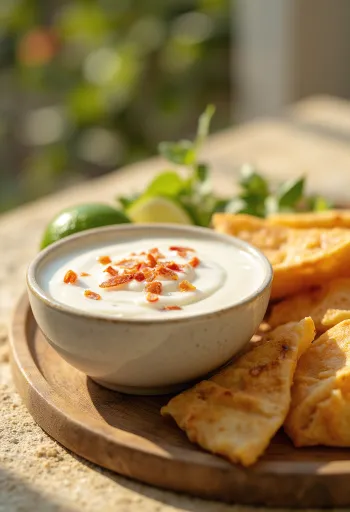 Kokosmælks-lime-sauce serveret i en skål