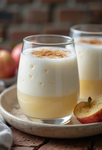 Probiotisk hytteost-kefir med æblejuice frisk serveret