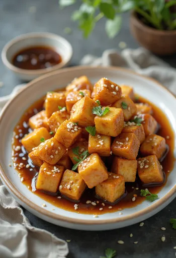 Stegt tofu med hvidløgssauce