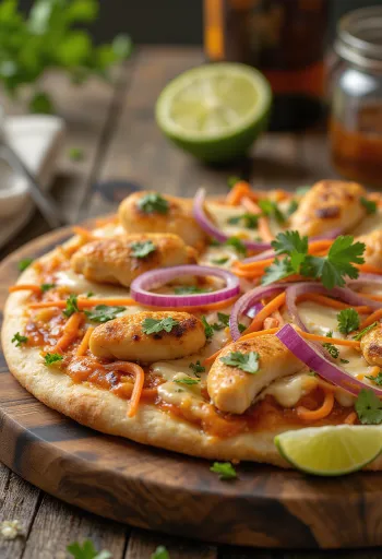 Thai chicken pizza med jordnøddesauce og koriander