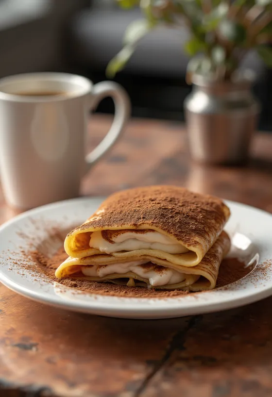 Tiramisu-pandekager serveret