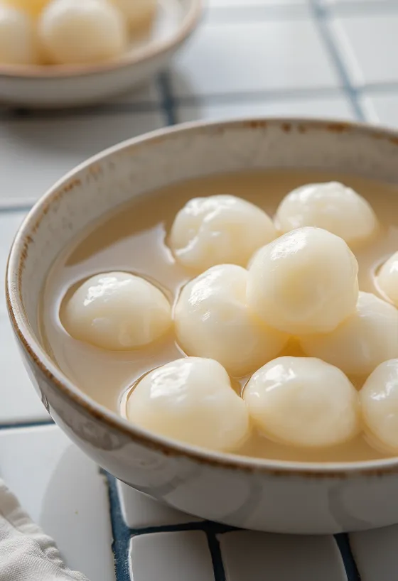 Jujube Puré Tangyuan, kinesisk dessert med rismelsboller og jujube puré