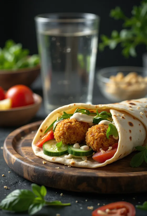 Falafelwrap med søde kartofler og grøntsager