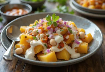 Ghugni chaat med kartofler og serveret med frisk koriander