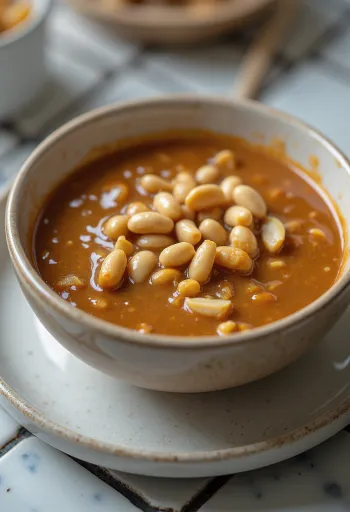 Satay-jordnøddesauce serveret med grillede spyd
