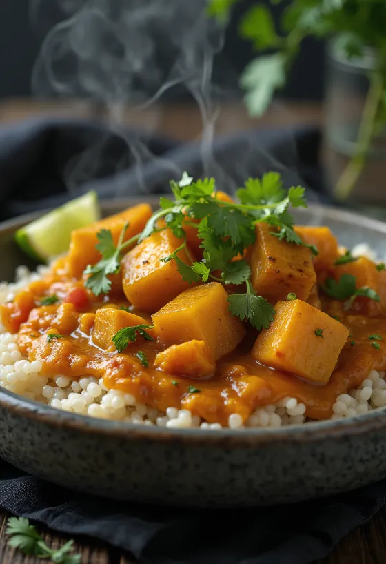 Græskar curry på quinoa bund