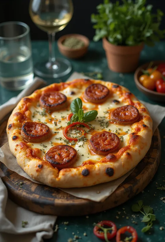 Vegansk Diavola pizza med plantepølse og chili
