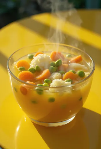 Frisk grøntsagssuppe serveret med gulerødder, selleri og persille