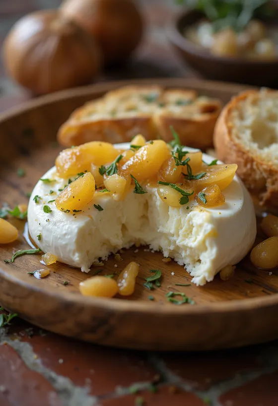 Burrata med bagte hvidløg, serveret med rosmarin