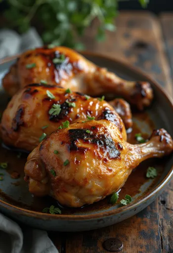 Grillede kalkunlår serveret med friske urter og ristede grøntsager.