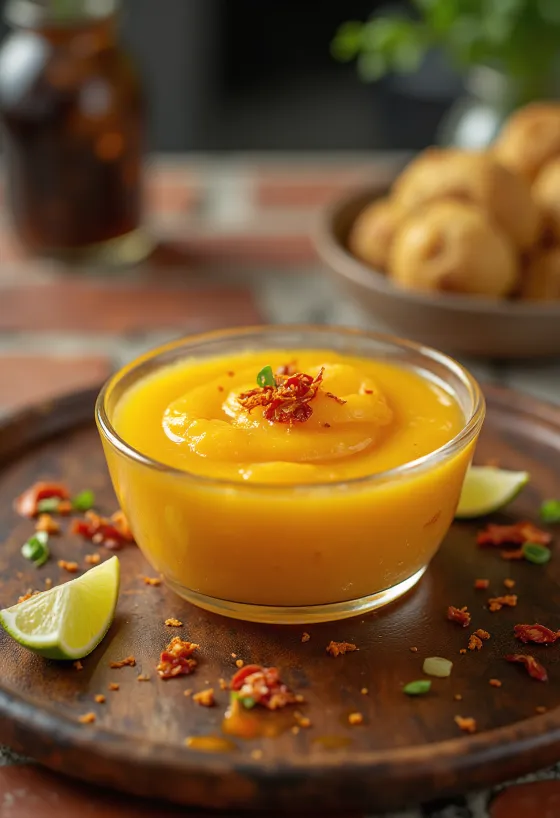 Mango-lime-sauce serveret med grillet kylling