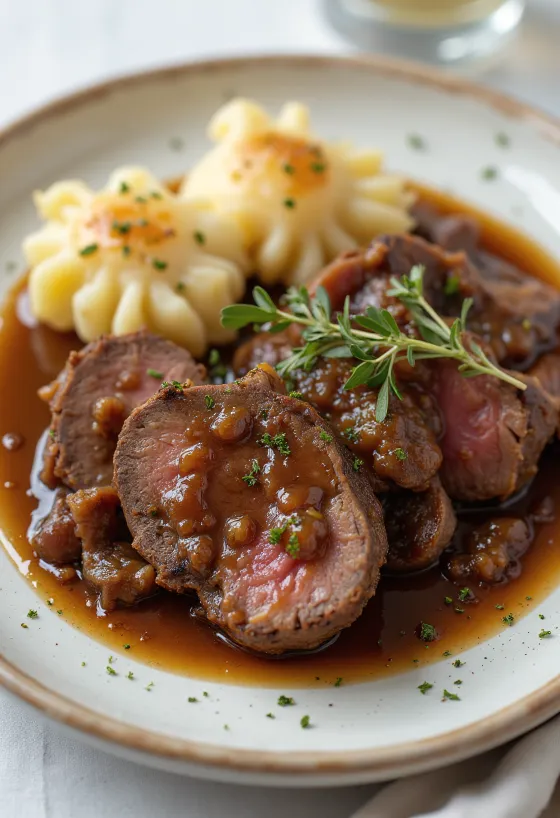 Sauerbraten serveret