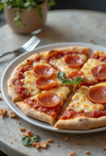 Vegansk pepperoni pizza med plantebaseret ost og pølse