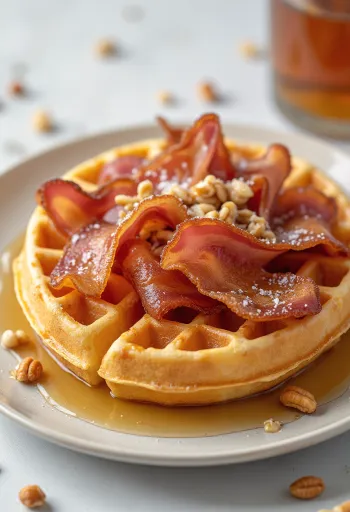 Belgisk-amerikansk vaffel med ahornsirup og bacon
