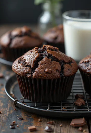 Chokolademuffin med blød dej, smeltede chokoladestykker indeni