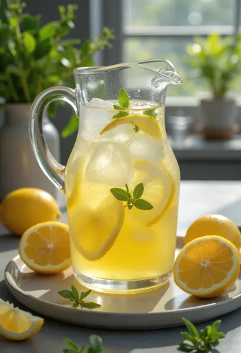 Mynte limonade serveret med frisk citron og is