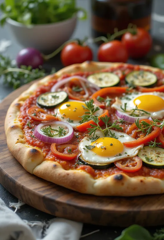 Pizza del Contadino med stegte grøntsager og mozzarellaost