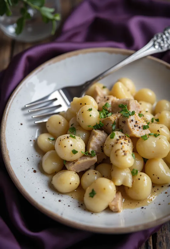 Kalkun gnocchi serveret