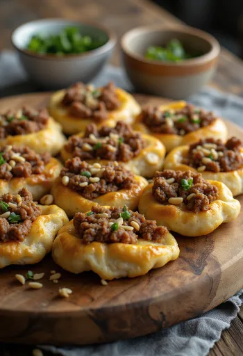 Sfiha serveret med frisk persille og salat