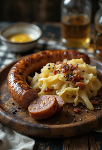 Stegt pølse med kål serveret