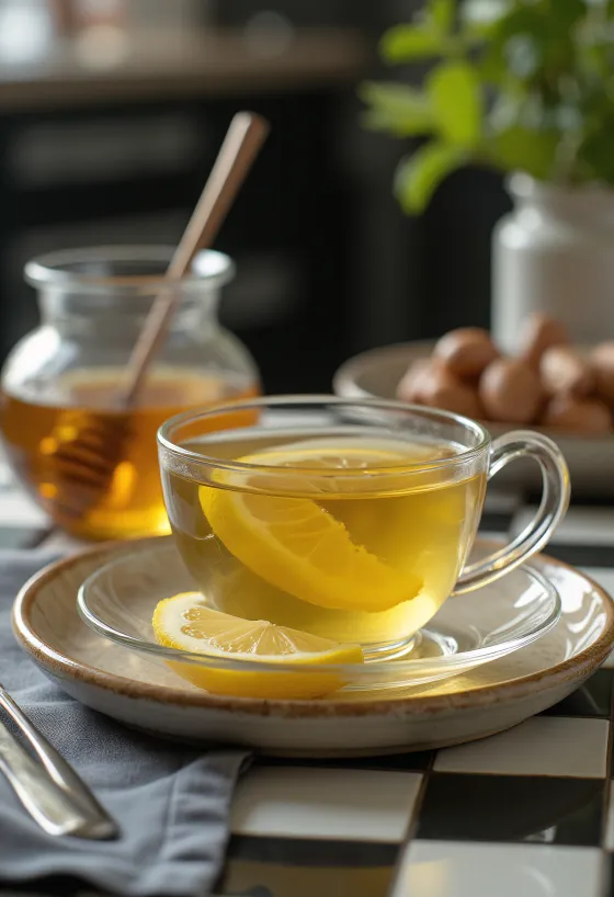 Grøn te med citron frisk serveret