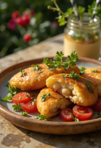 Acarajé med vinaigrette, pyntet med frisk koriander