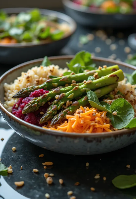 Grillet asparges Buddha Bowl serveret