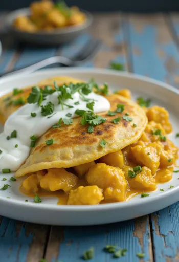 Indisk curry-pandekage med fyld