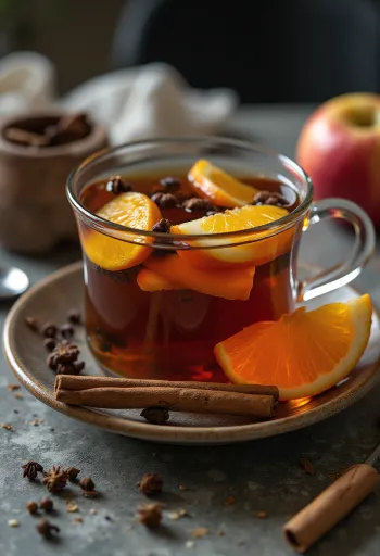 Æble appelsin te serveret i glas