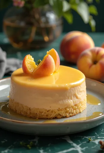 Ferskenkage med creme og frugter