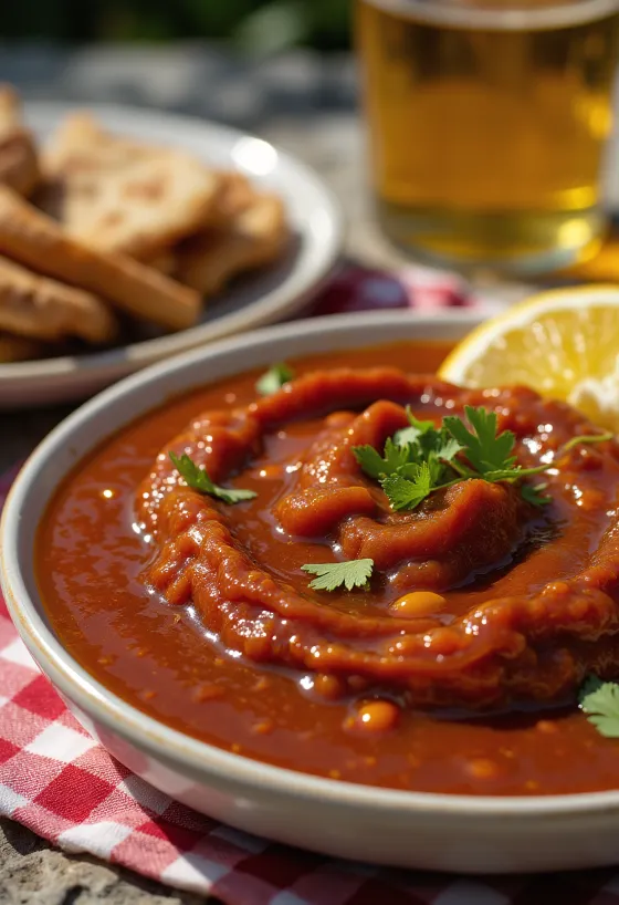 Karry-tequila-chili BBQ-sauce serveret