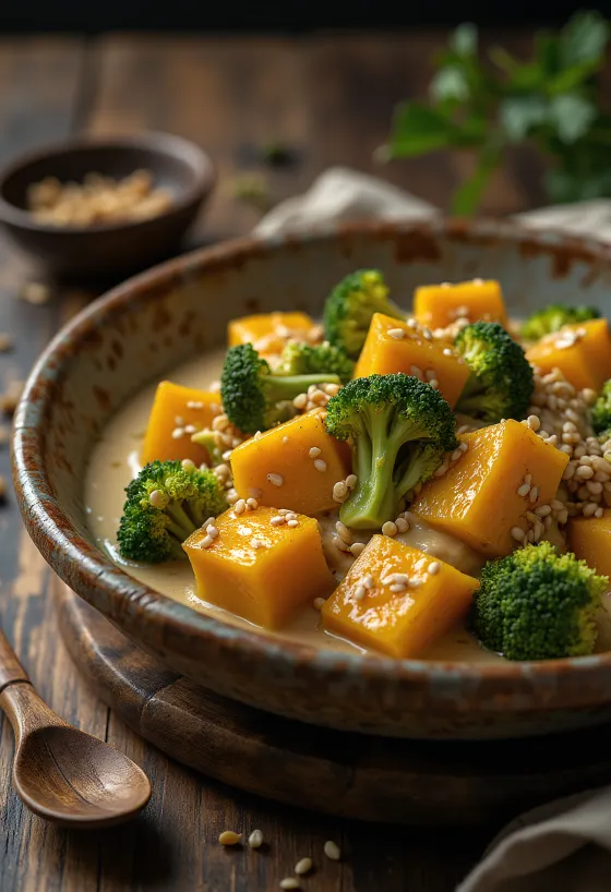 Græskar broccoli curry med tahin