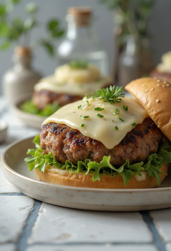Kalveburger med Estragon serveret