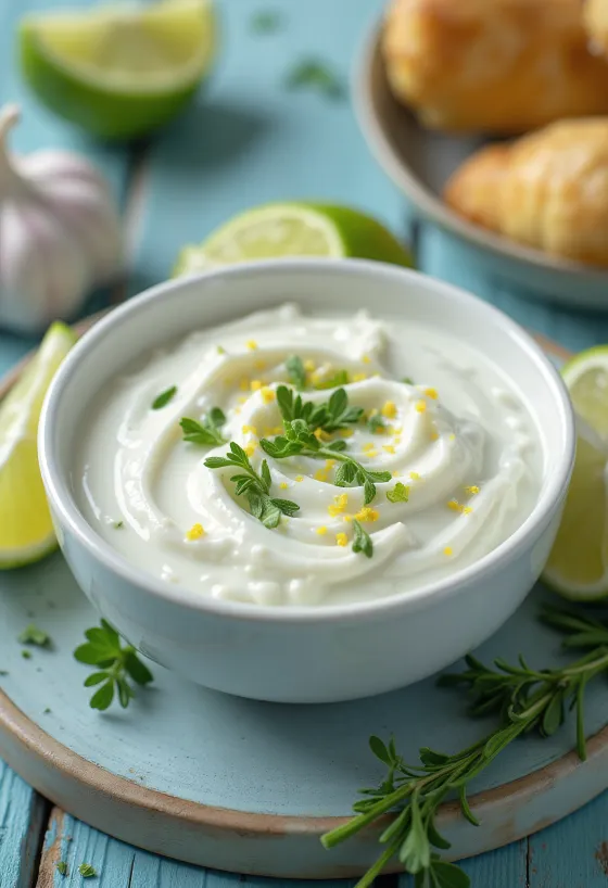 Estragon hvidløg lime sauce serveret