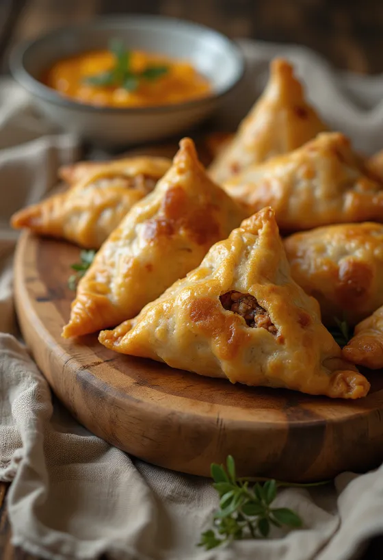 Samosa med kalkun serveret