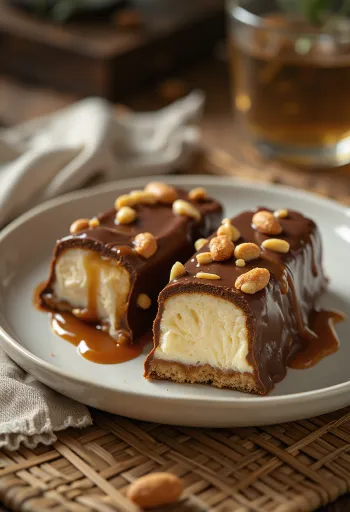 Snickers Isbar med chokoladeovertræk