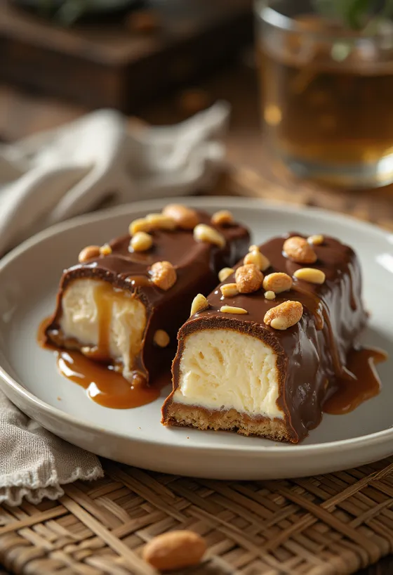 Snickers Isbar med chokoladeovertræk
