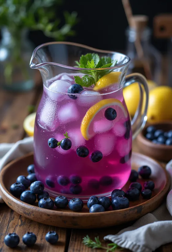 Blåbærlemonade serveret i glas