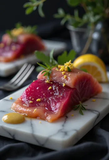 Gravad laks i sukkerroemarinade serveret med frisk dild