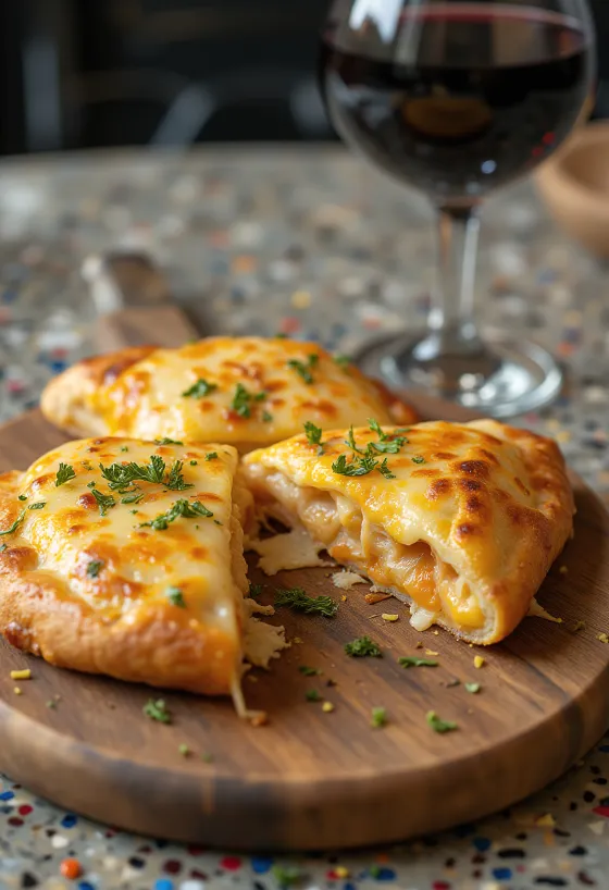 Syv oste calzone serveret