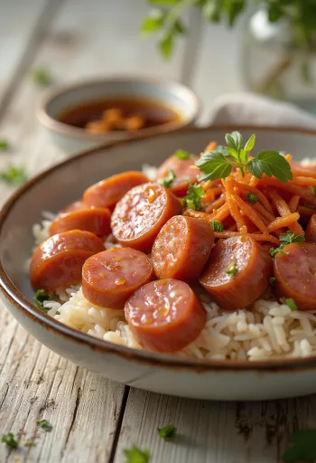 Hjemmelavet Lạp xưởng, grillet og pyntet med koriander