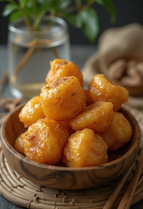 Vegansk Loukoumades, stegt gyldenbrun, dryppet med agavesirup og drysset med kanel