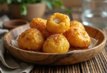 Vegansk Loukoumades, stegt gyldenbrun, dryppet med agavesirup og drysset med kanel