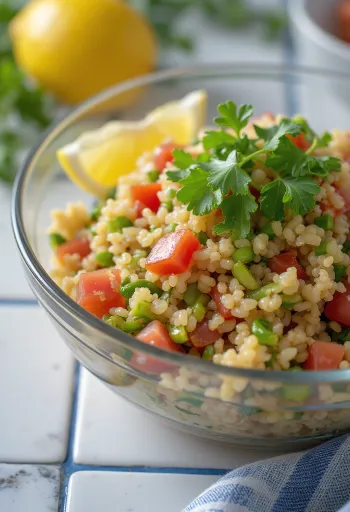 Tabbouleh med bulgur, friske grøntsager og persille