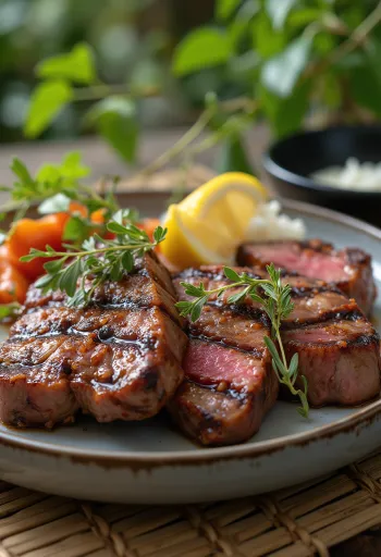Grillede emusteaks serveret på en rustik tallerken
